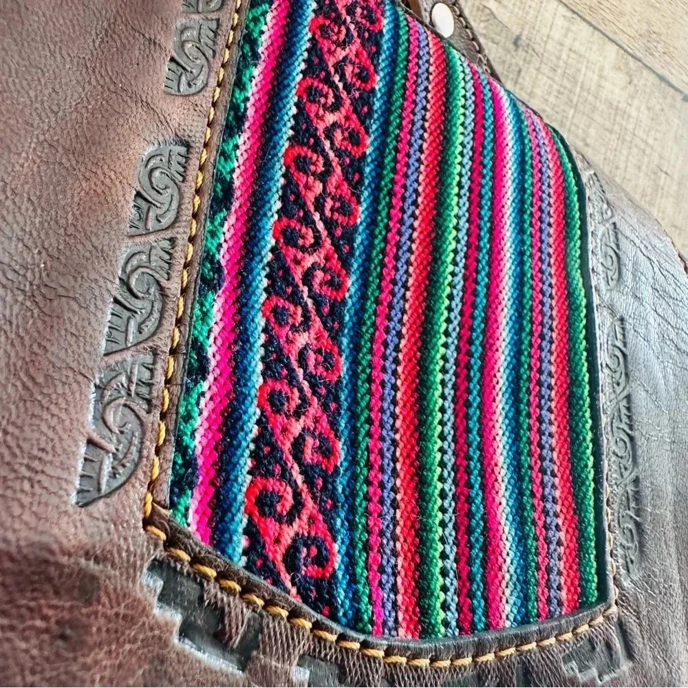 NWOT Handmade Large Huipil Guatemalan Leather Backpack